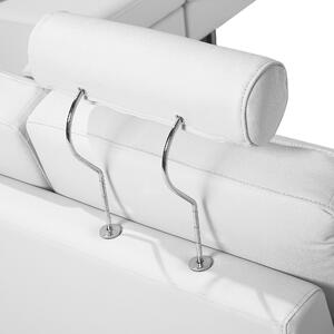 Rohová sedacia súprava čalúnená kožená biela s nastaviteľnými podhlavníkmi