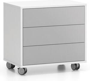 Pojazdná skrinka na kolieskach LAYERS, krátka, 3 zásuvky, 600 x 400 x 575 mm, biela / sivá