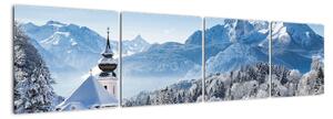 Kostol v horách - obraz zimnej krajiny (Obraz 160x40cm)