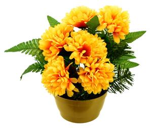 Dušičková dekorácia s chryzantémami 23 x 22 cm, žltá