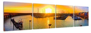 Obraz prístavu pri zapadajúcom slnku (Obraz 160x40cm)