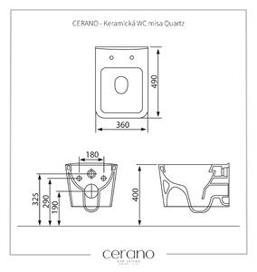 CERANO - Závesná WC misa Quartz, Rimless - biela lesklá - 36x49 cm