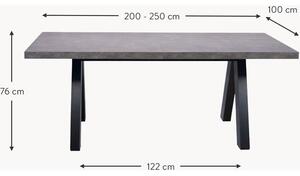 Rozkladací jedálenský stôl s betónovým vzhľadom Apex, 200 - 250 x 100 cm