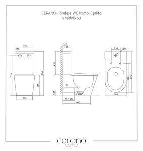 CERANO - WC kombi Carlito, Rimless + UF sedátko - spodný/zadný odpad - biela lesklá - 36,5x61 cm