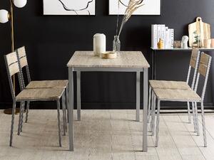 Jedálenská súprava, stôl 110 x 70 cm a 4 stoličky zo svetlého dreva so sivým oceľovým rámom, moderný štýl