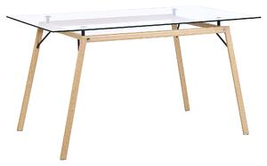 Jedálenský stôl ľahký drevený priehľadný sklenený vrch 140 x 80 cm priemyselný moderný