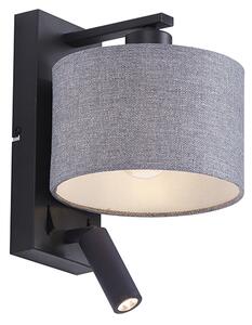 Moderná nástenná lampa čierna so sivou guľatou a lampou na čítanie - Puglia