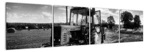 Čiernobiely obraz traktora (Obraz 160x40cm)