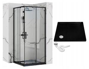Rea Punto, sprchovací kút 80x80cm + čierna sprchová vanička Savoy, KPL-K1013