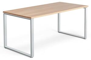 Kancelársky pracovný stôl QBUS, O-rám, 1600x800 mm, dub/strieborná