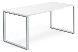 Kancelársky pracovný stôl QBUS, O-rám, 1600x800 mm, biela/strieborná