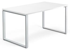 Kancelársky pracovný stôl QBUS, O-rám, 1400x800 mm, biela/strieborná