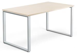 Kancelársky pracovný stôl QBUS, O-rám, 1400x800 mm, breza/strieborná