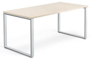 Kancelársky pracovný stôl QBUS, O-rám, 1600x800 mm, breza/strieborná