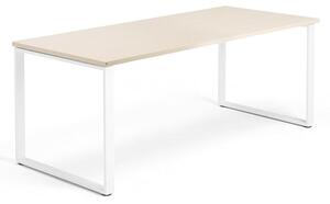 Kancelársky pracovný stôl QBUS, O-rám, 1800x800 mm, breza/biela