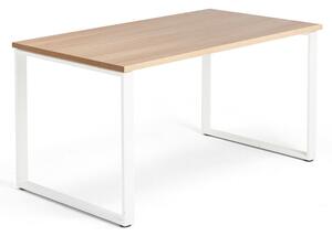 Kancelársky pracovný stôl QBUS, O-rám, 1400x800 mm, dub/biela