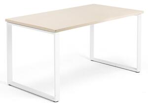 Kancelársky pracovný stôl QBUS, O-rám, 1400x800 mm, breza/biela