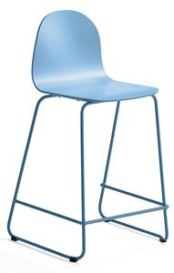 Barová stolička GANDER, s klzákmi, výška sedu 630 mm, lakovaná, modrá