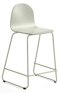 Barová stolička GANDER, s klzákmi, výška sedu 630 mm, lakovaná, zelenošedá