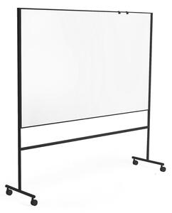 Biela magnetická tabuľa s kolieskami EMMA, obojstranná, 2000x1200 mm, čierny rám