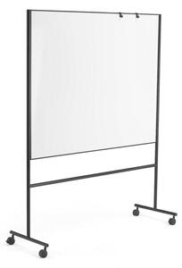 Biela magnetická tabuľa s kolieskami EMMA, obojstranná, 1500x1200 mm, čierny rám