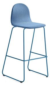 Barová stolička GANDER, s klzákmi, výška sedu 790 mm, čalúnená, modrá