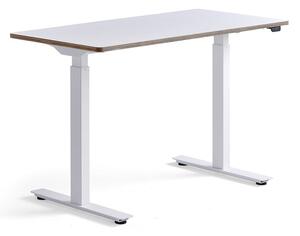 Výškovo nastaviteľný stôl NOVUS, 1200x600 mm, biely rám, biela doska