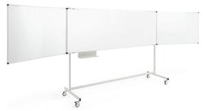 Biela magnetická tabuľa s kolieskami MEGAN, trojdielna, 2000x1000 mm