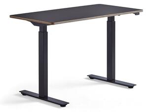 Výškovo nastaviteľný stôl NOVUS, 1200x600 mm, čierny rám, čierna doska
