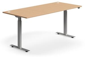 Výškovo nastaviteľný stôl FLEXUS, rovný, 1800x800 mm, strieborný rám, buk