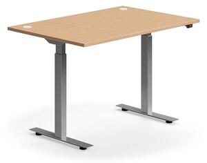 Výškovo nastaviteľný stôl FLEXUS, rovný, 1200x800 mm, strieborný rám, buk