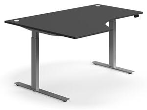 Výškovo nastaviteľný stôl FLEXUS, rohový, 1600x1200 mm, strieborný rám, šedá