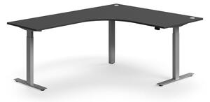 Výškovo nastaviteľný stôl FLEXUS, rohový, 1600x2000 mm, strieborný rám, šedá