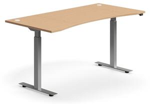 Výškovo nastaviteľný stôl FLEXUS, s výrezom, 1600x800 mm, strieborný rám, buk