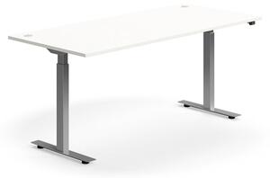 Výškovo nastaviteľný stôl FLEXUS, rovný, 1800x800 mm, strieborný rám, biela