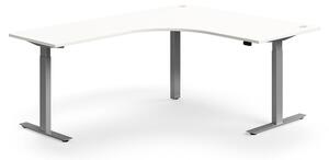 Výškovo nastaviteľný stôl FLEXUS, rohový, 1600x2000 mm, strieborný rám, biela