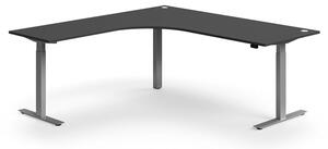 Výškovo nastaviteľný stôl FLEXUS, rohový, 2000x2000 mm, strieborný rám, šedá
