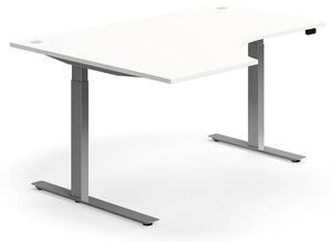 Výškovo nastaviteľný stôl FLEXUS, rohový, 1600x1200 mm, strieborný rám, biela