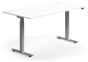 Výškovo nastaviteľný stôl FLEXUS, rovný, 1600x800 mm, strieborný rám, biela