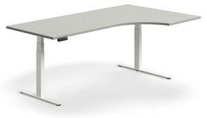 Výškovo nastaviteľný stôl QBUS, rohový, 2000x1200 mm, biely rám, svetlošedá