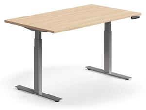Výškovo nastaviteľný stôl QBUS, rovný, 1400x800 mm, strieborný rám, dub