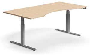 Výškovo nastaviteľný stôl QBUS, s výrezom, 2000x1000 mm, strieborný rám, dub