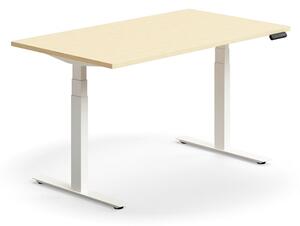 Výškovo nastaviteľný stôl QBUS, rovný, 1400x800 mm, biely rám, breza
