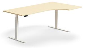 Výškovo nastaviteľný stôl QBUS, rohový, 2000x1200 mm, biely rám, breza