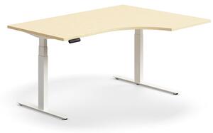 Výškovo nastaviteľný stôl QBUS, rohový, 1600x1200 mm, biely rám, breza