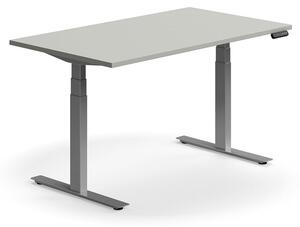 Výškovo nastaviteľný stôl QBUS, rovný, 1400x800 mm, strieborný rám, svetlošedá