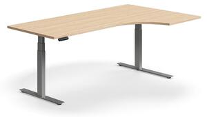 Výškovo nastaviteľný stôl QBUS, rohový, 2000x1200 mm, strieborný rám, dub