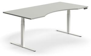 Výškovo nastaviteľný stôl QBUS, s výrezom, 2000x1000 mm, biely rám, svetlošedá