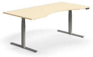 Výškovo nastaviteľný stôl QBUS, s výrezom, 2000x1000 mm, strieborný rám, breza