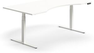 Výškovo nastaviteľný stôl QBUS, s výrezom, 2000x1000 mm, biely rám, biela
